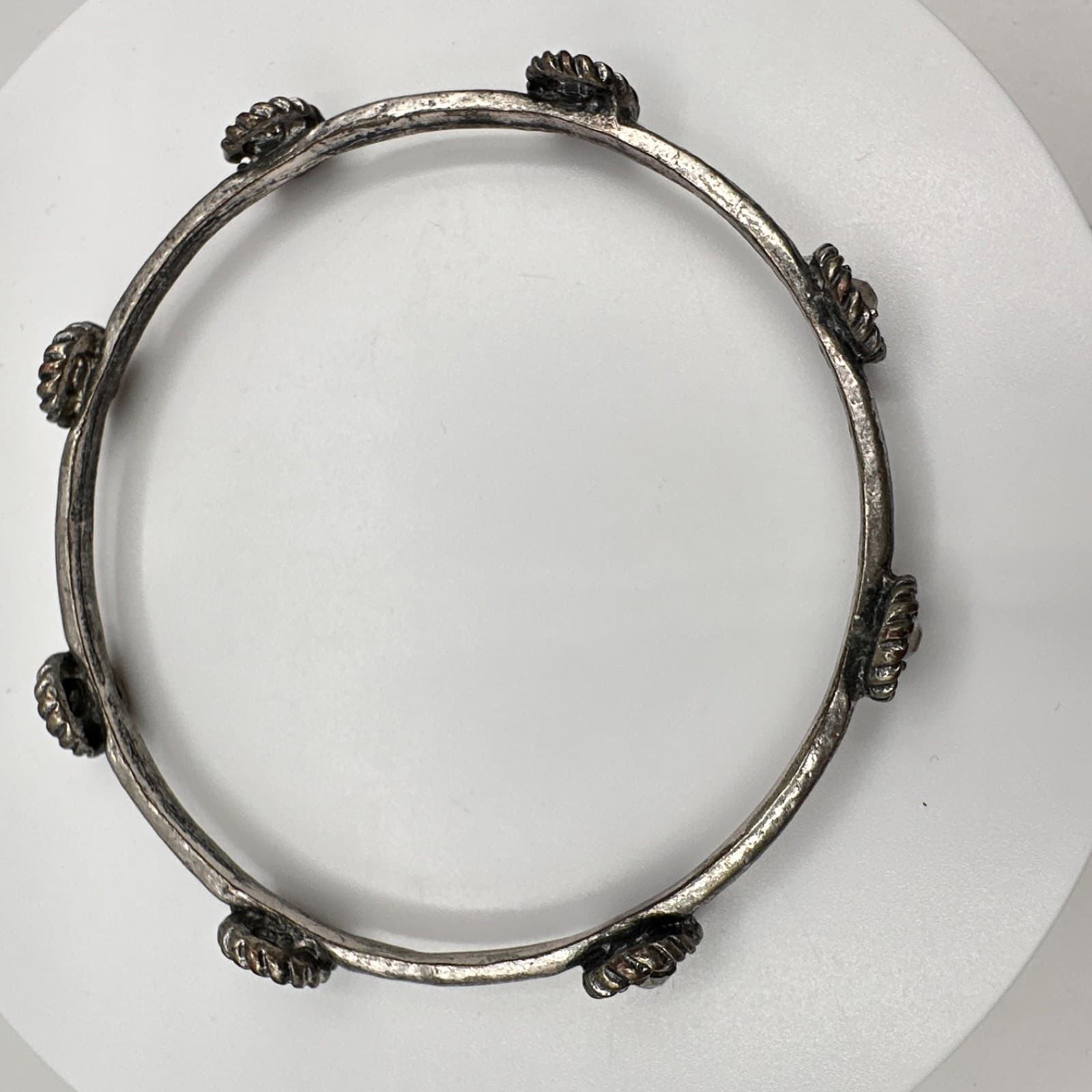 Vintage 90s Silver Tone Bracelet Floral Clear Rhinestone Boho Women's Jewelry - Thumbnail 6