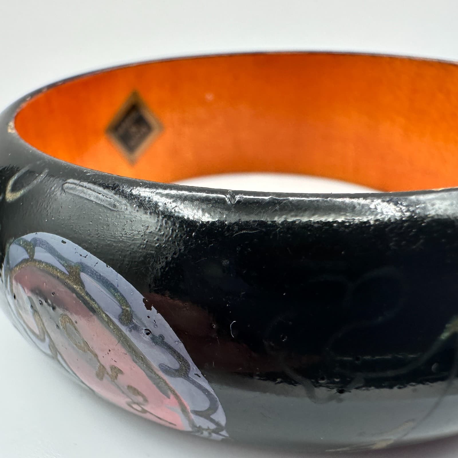 Vintage 90s Wooded Slip-on Bracelet Floral Pattern Boho Women's Classic Jewelry - Thumbnail 3