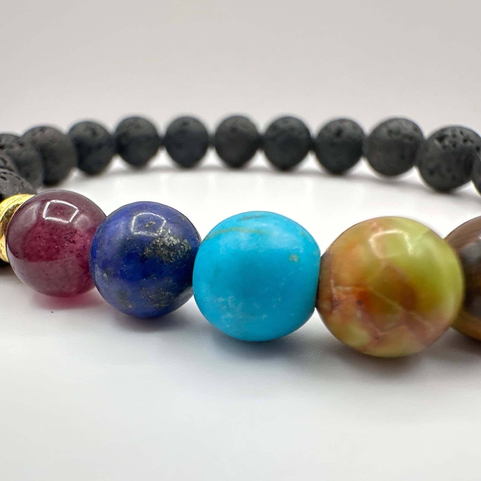 Vintage 90s 7 Chakra Healing Bracelet Lava Rock Stone Beads Women's Jewelry - Thumbnail 6