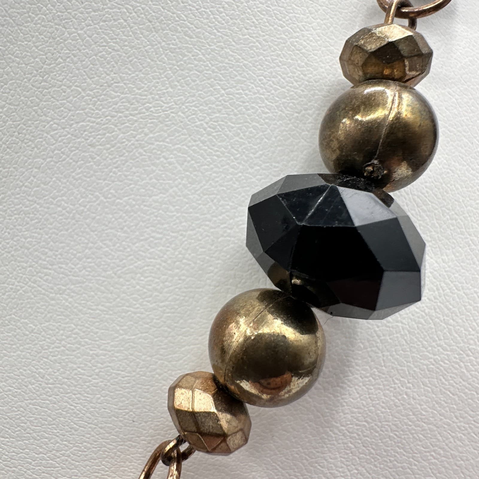 Vintage Y2K Statement Tassel Necklace Black Onyx Beads Bronze Gold Tone Jewelry - Thumbnail 9