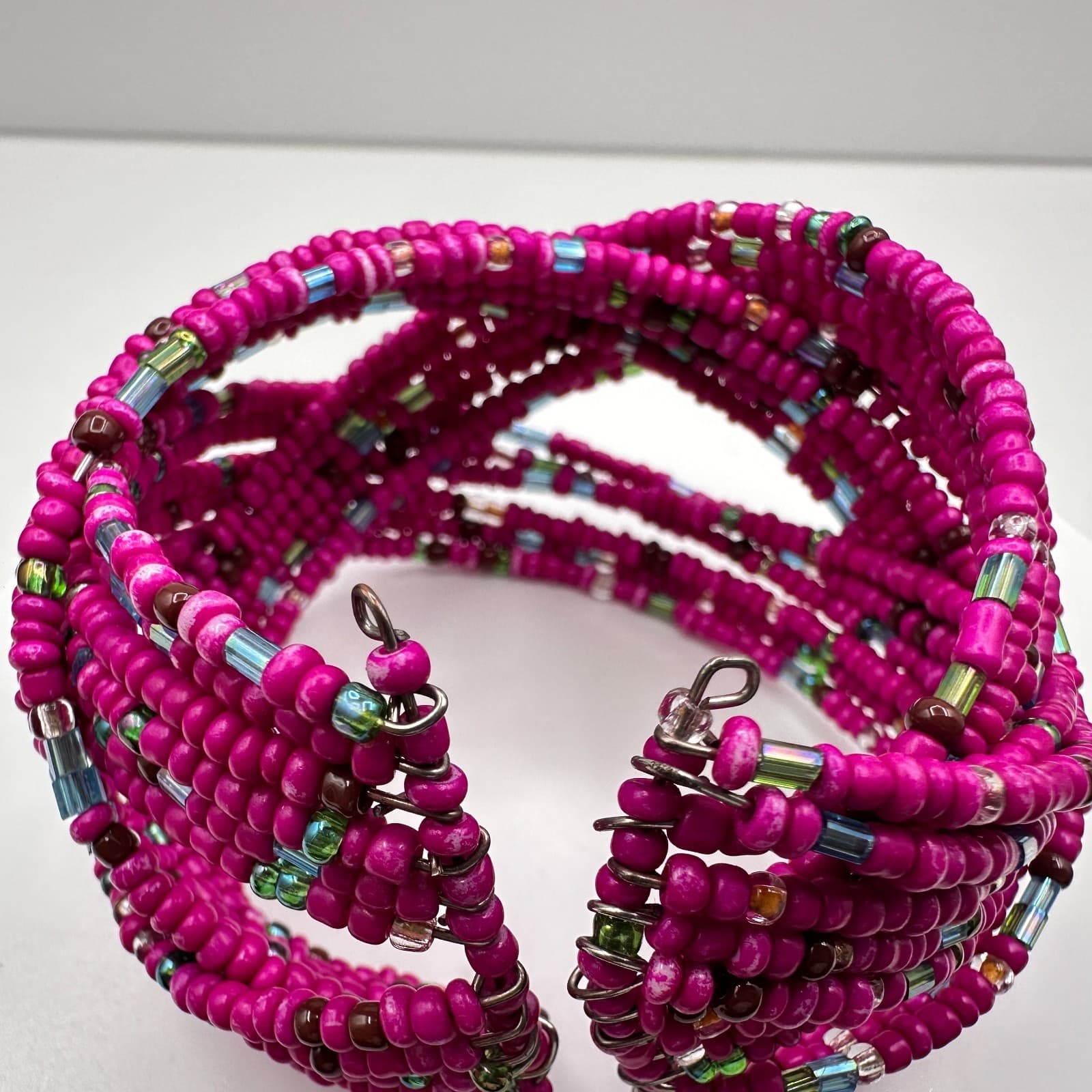 Vintage 90s Beaded Multi Strand Adjustable Stretch Cord Wrap Women's Bracelet - Thumbnail 4