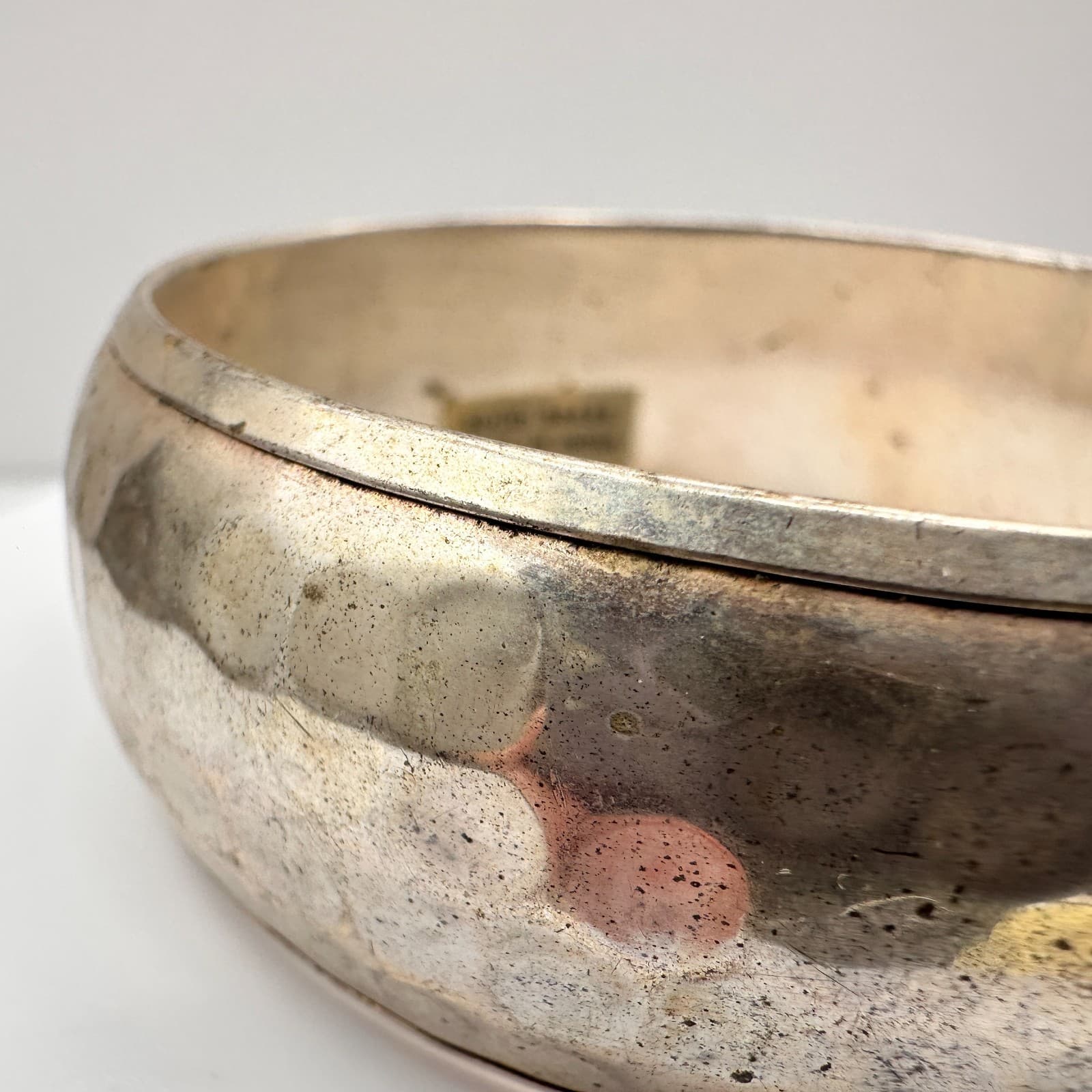 Vintage 90s Solid Brass Bracelet Silver Tone Hammered Women's Classic Jewelry - Thumbnail 3