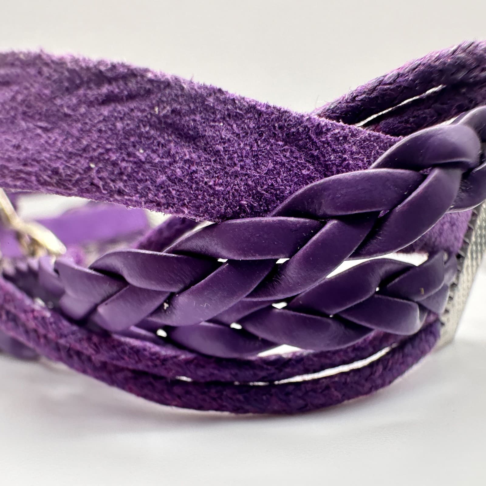 Vintage 90s Purple Leather Soccer Bracelet Infinity Love Sports Charm Adjustable - Thumbnail 5