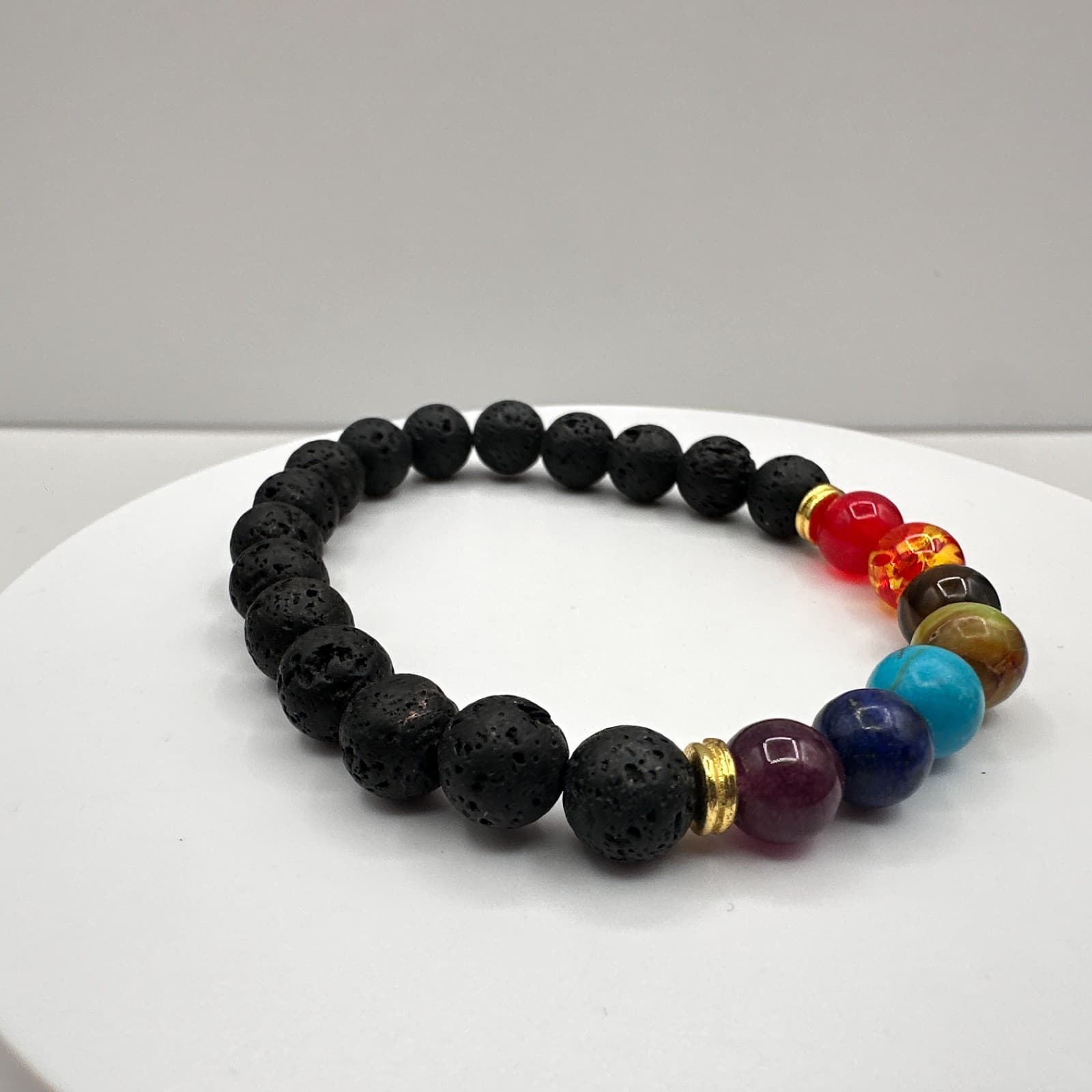 Vintage 90s 7 Chakra Healing Bracelet Lava Rock Stone Beads Women's Jewelry - Thumbnail 2