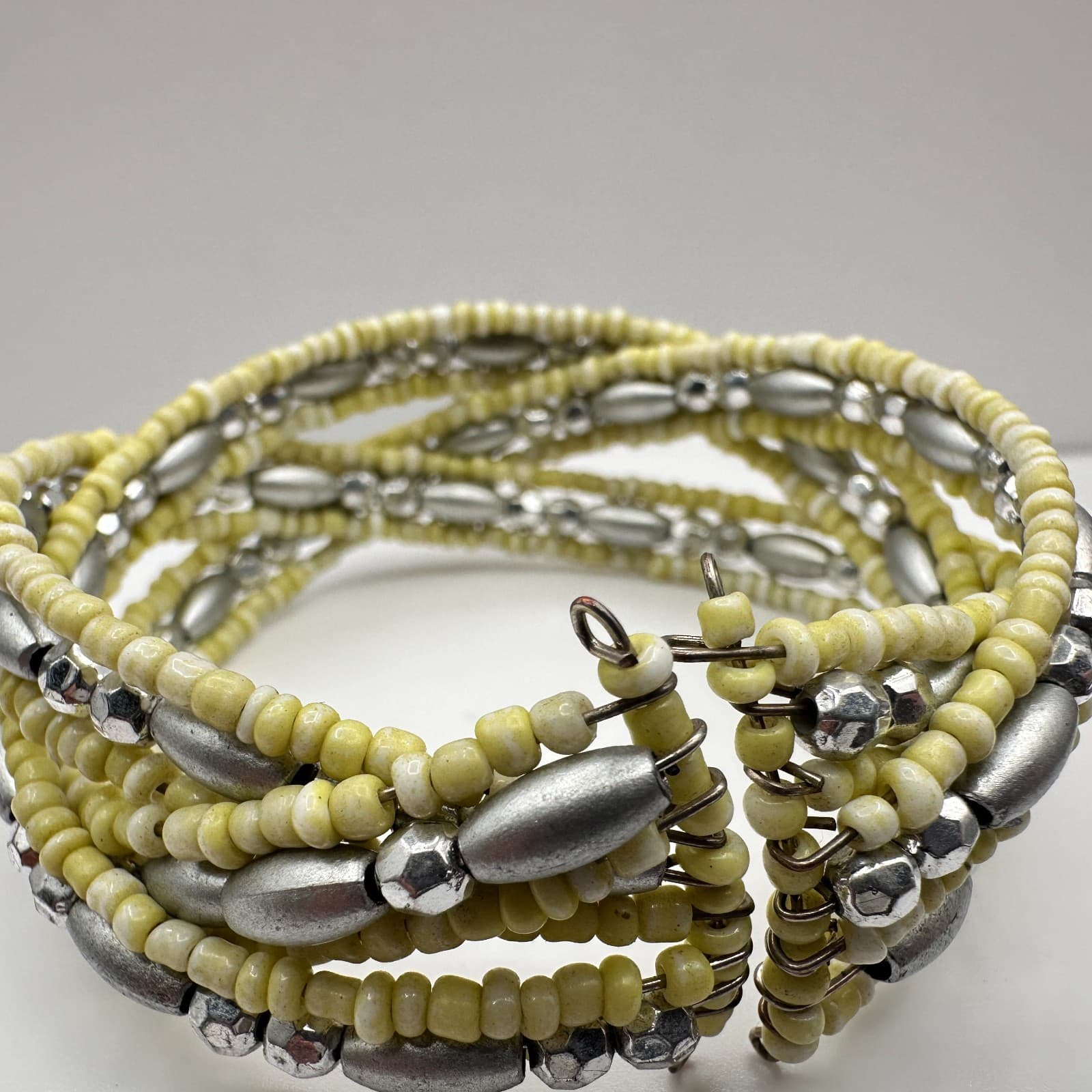 Vintage 90s Beaded Multi Strand Adjustable Stretch Cord Wrap Women's Bracelet - Thumbnail 6