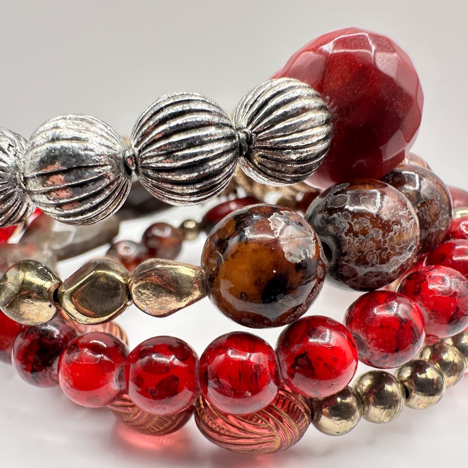 Vintage 90s Boho Multi-Strand Wrap Stretch Bracelet Beaded Women's Jewelry - Thumbnail 4