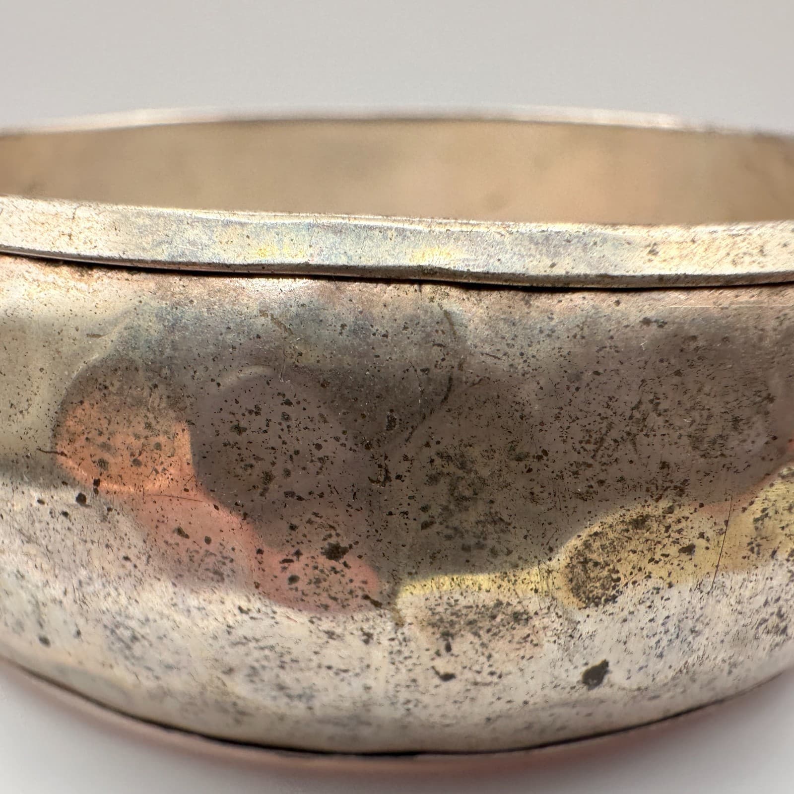 Vintage 90s Solid Brass Bracelet Silver Tone Hammered Women's Classic Jewelry - Thumbnail 4