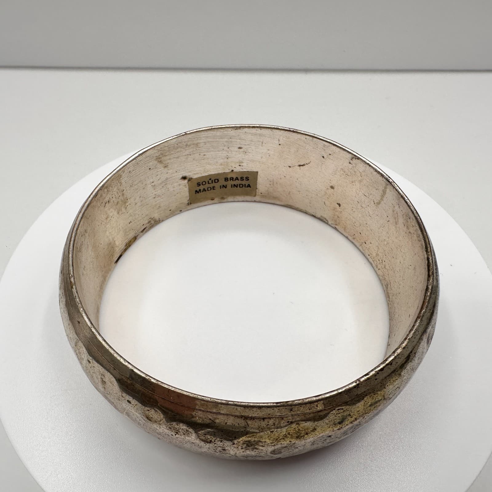 Vintage 90s Solid Brass Bracelet Silver Tone Hammered Women's Classic Jewelry - Thumbnail 8