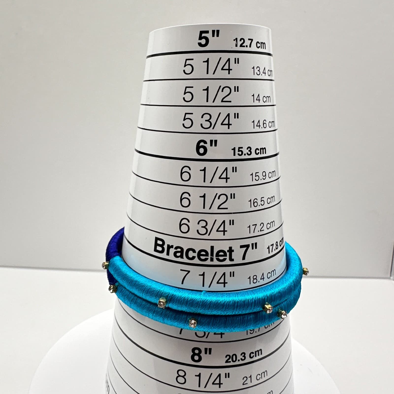 Vintage 90s Silk Thread Bracelets Set Blue Clear Rhinestone Women's Jewelry - Thumbnail 7