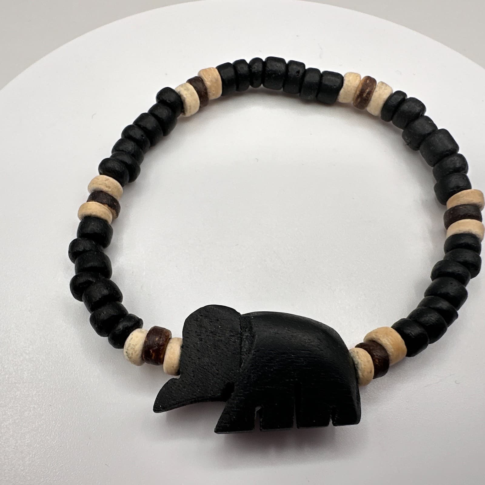 Vintage Y2K Wooden Elephant Charm Bracelet Beaded Boho Women's Classic Jewelry - Thumbnail 4