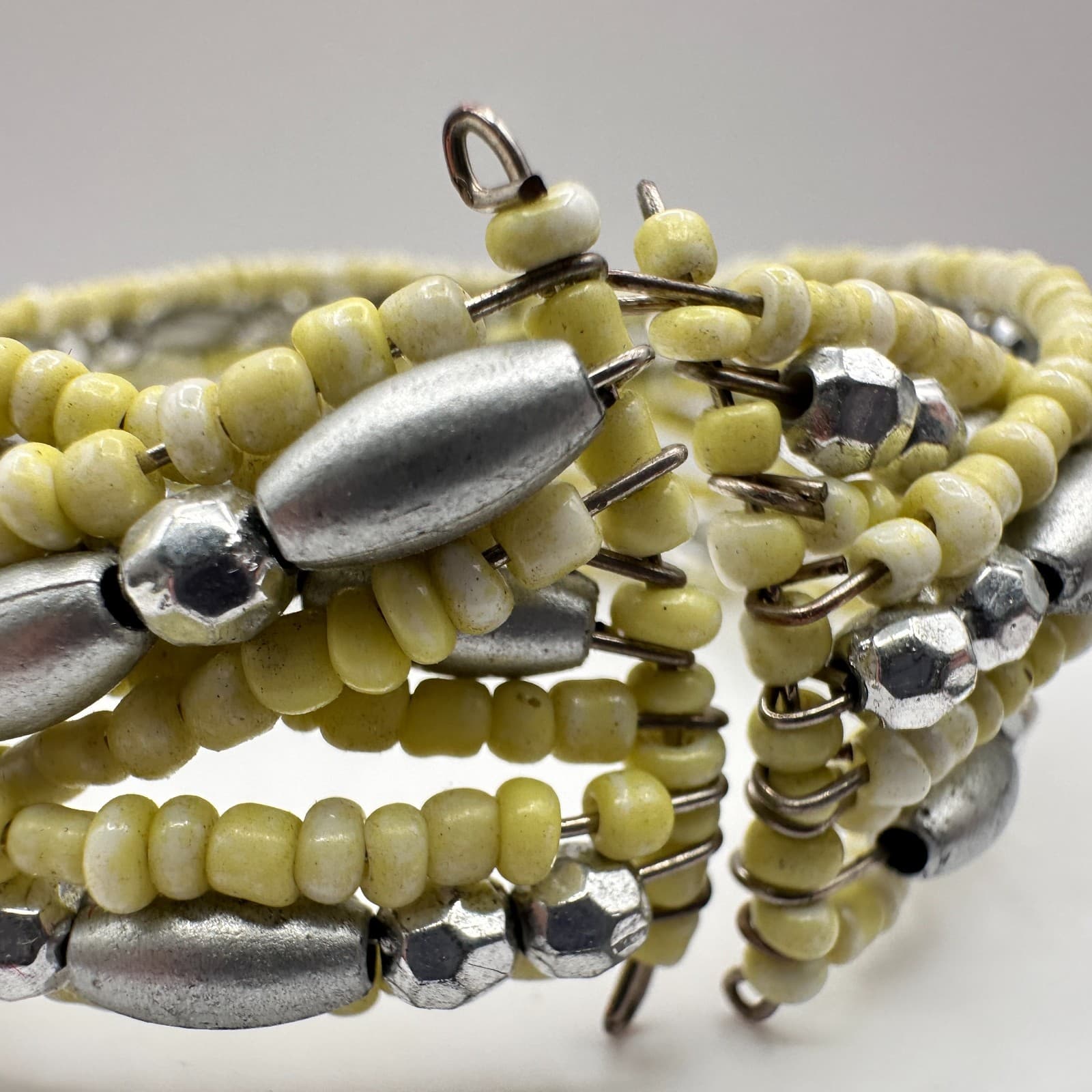 Vintage 90s Beaded Multi Strand Adjustable Stretch Cord Wrap Women's Bracelet - Thumbnail 5