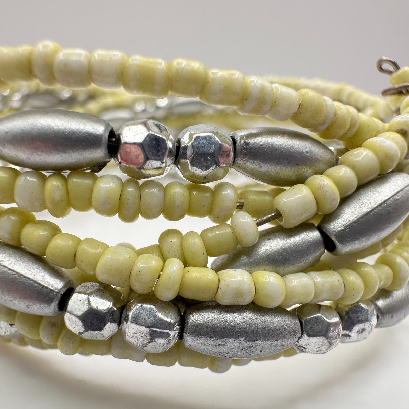 Vintage 90s Beaded Multi Strand Adjustable Stretch Cord Wrap Women's Bracelet - Thumbnail 4