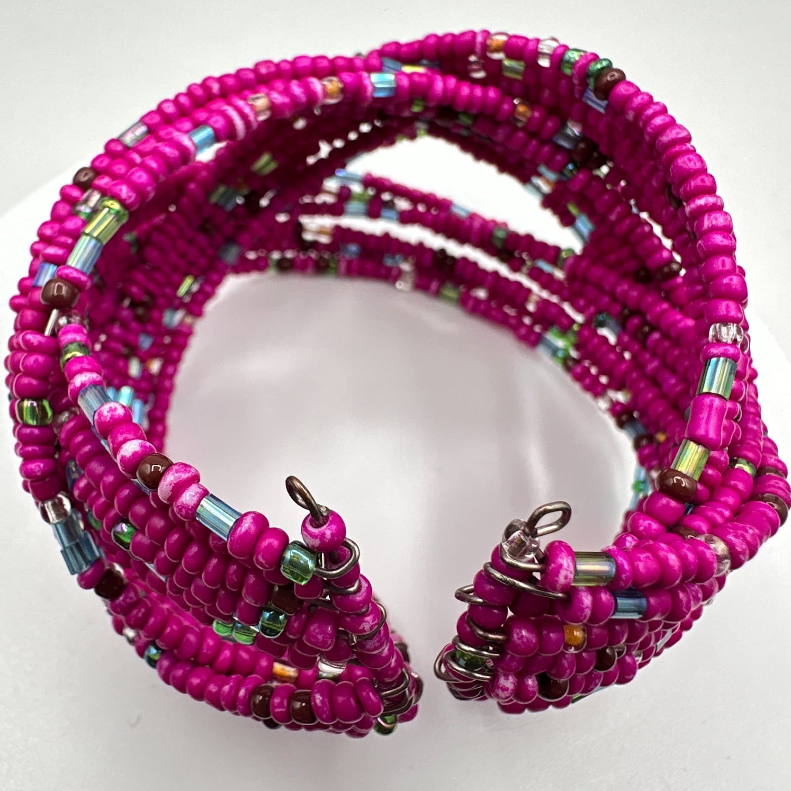 Vintage 90s Beaded Multi Strand Adjustable Stretch Cord Wrap Women's Bracelet - Thumbnail 6