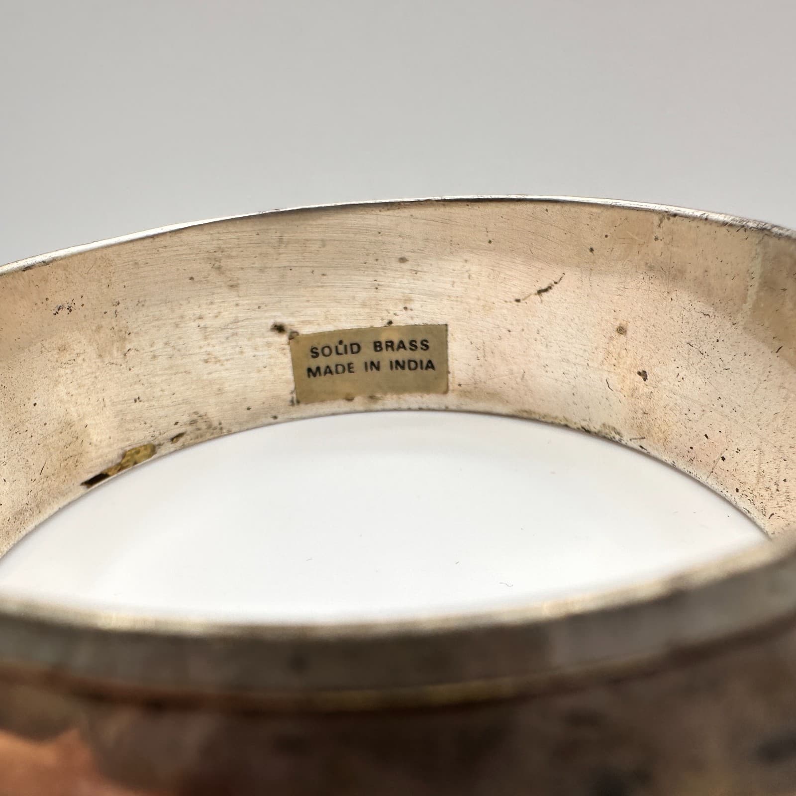 Vintage 90s Solid Brass Bracelet Silver Tone Hammered Women's Classic Jewelry - Thumbnail 6