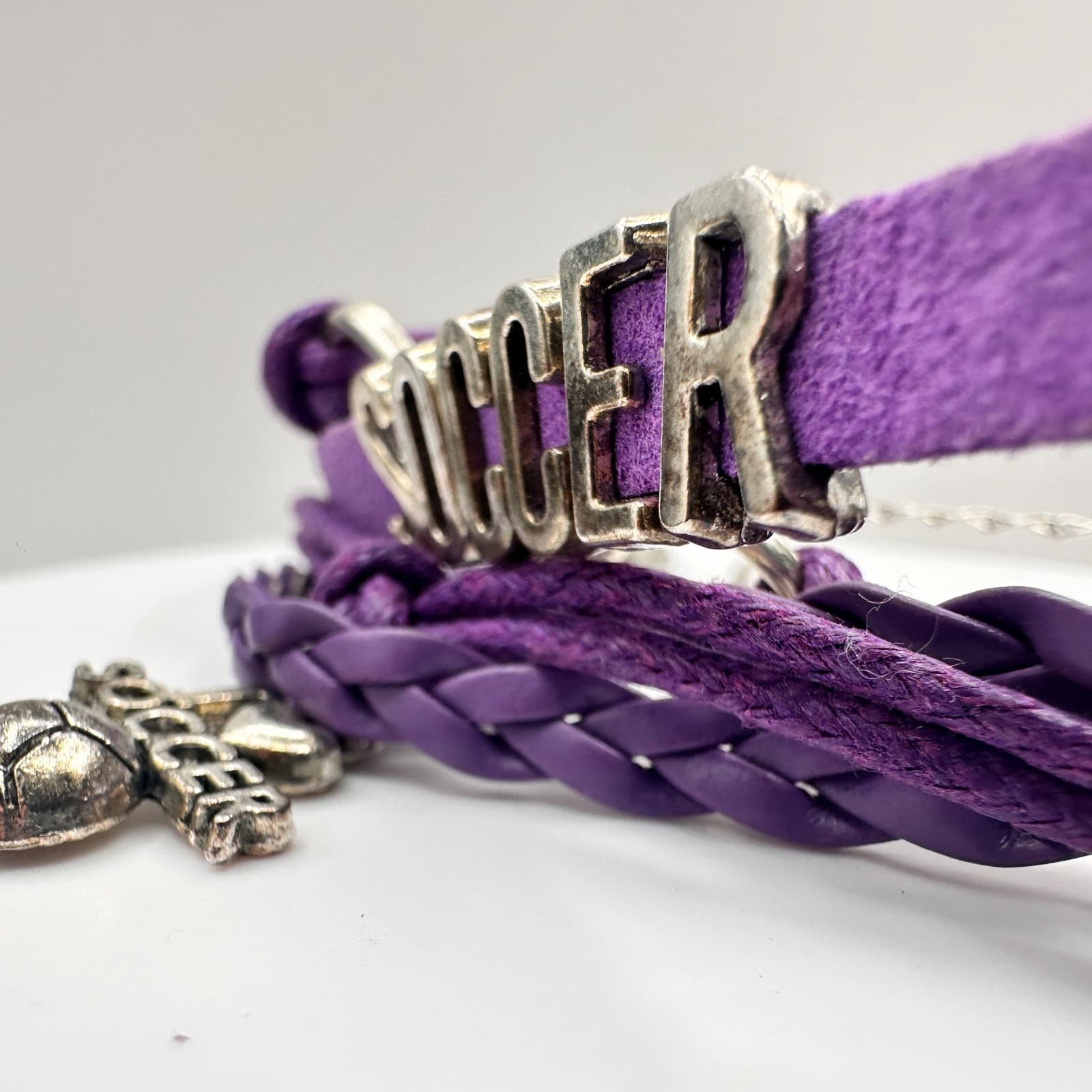 Vintage 90s Purple Leather Soccer Bracelet Infinity Love Sports Charm Adjustable - Thumbnail 6