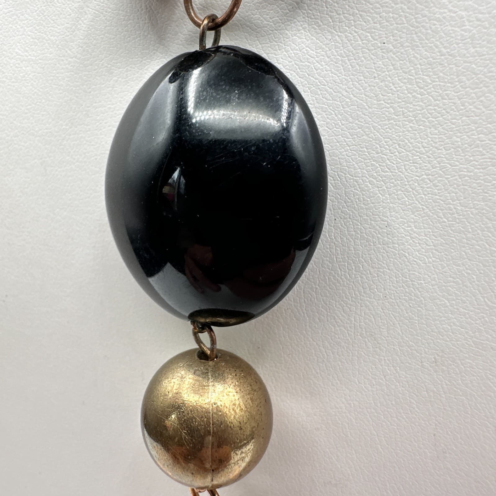 Vintage Y2K Statement Tassel Necklace Black Onyx Beads Bronze Gold Tone Jewelry - Thumbnail 7