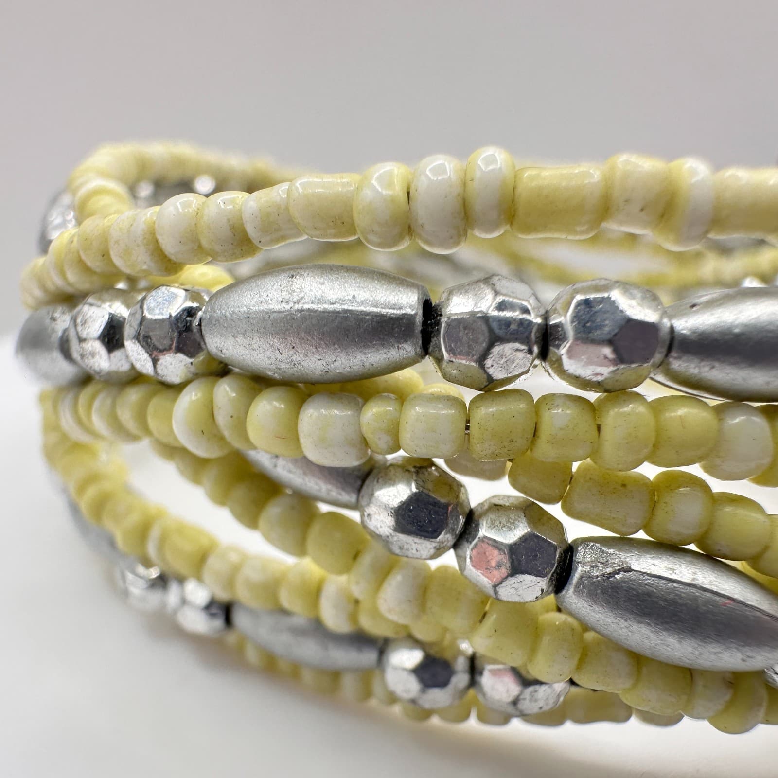 Vintage 90s Beaded Multi Strand Adjustable Stretch Cord Wrap Women's Bracelet - Thumbnail 3