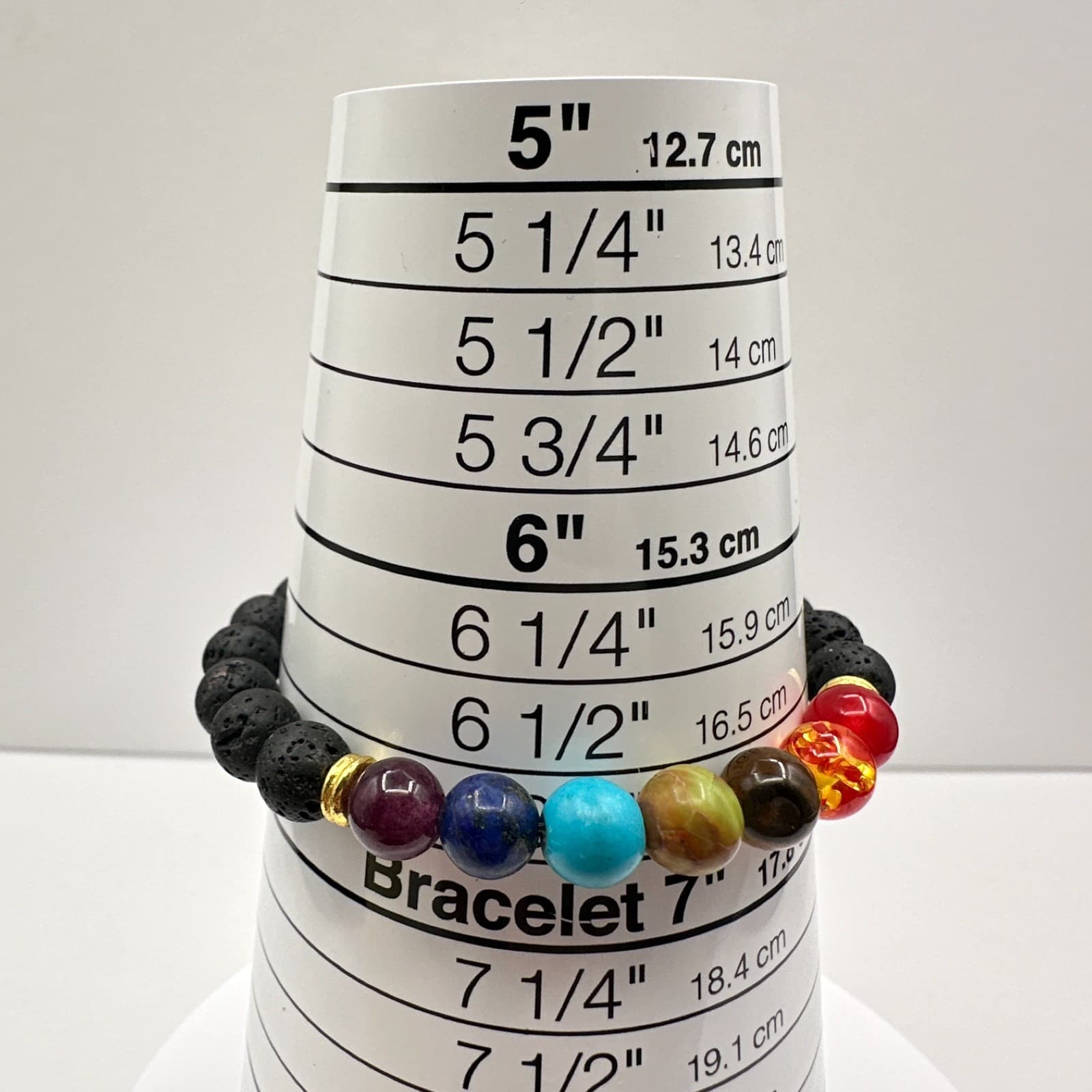 Vintage 90s 7 Chakra Healing Bracelet Lava Rock Stone Beads Women's Jewelry - Thumbnail 10