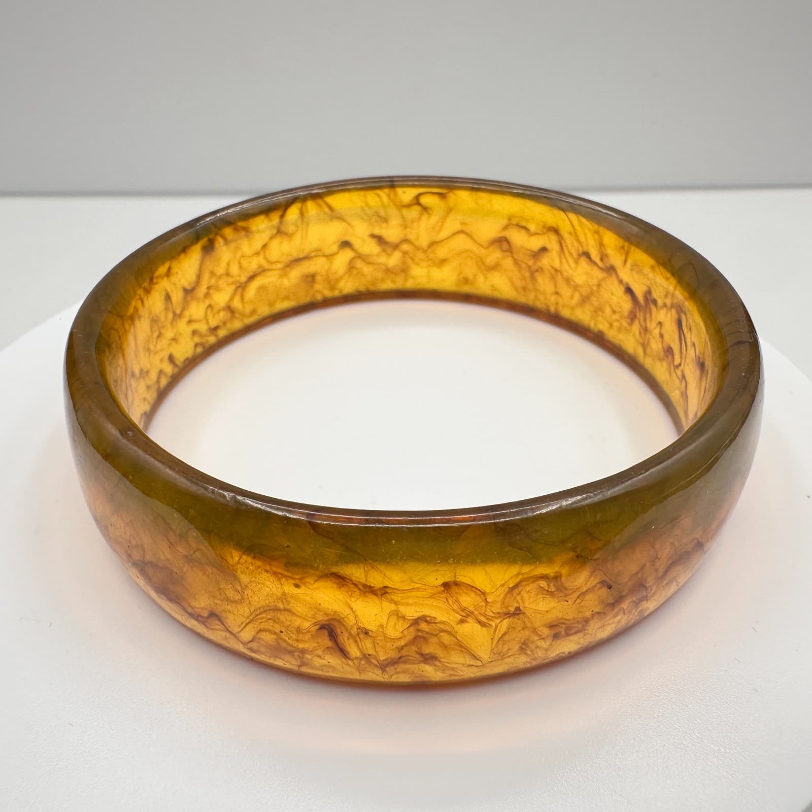 Vintage 90s Amber Swirl Resin Bracelet Chunky Marbled Pattern Statement Jewelry - Image 1