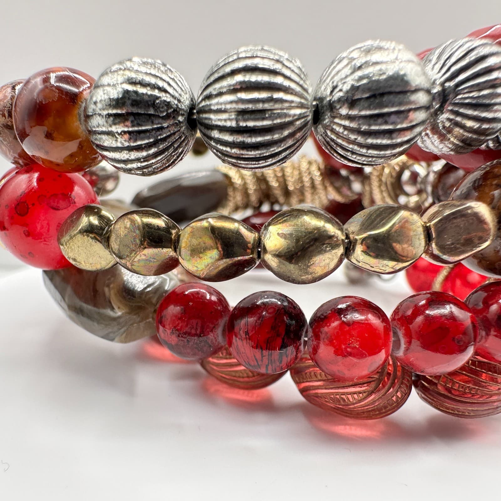 Vintage 90s Boho Multi-Strand Wrap Stretch Bracelet Beaded Women's Jewelry - Thumbnail 3