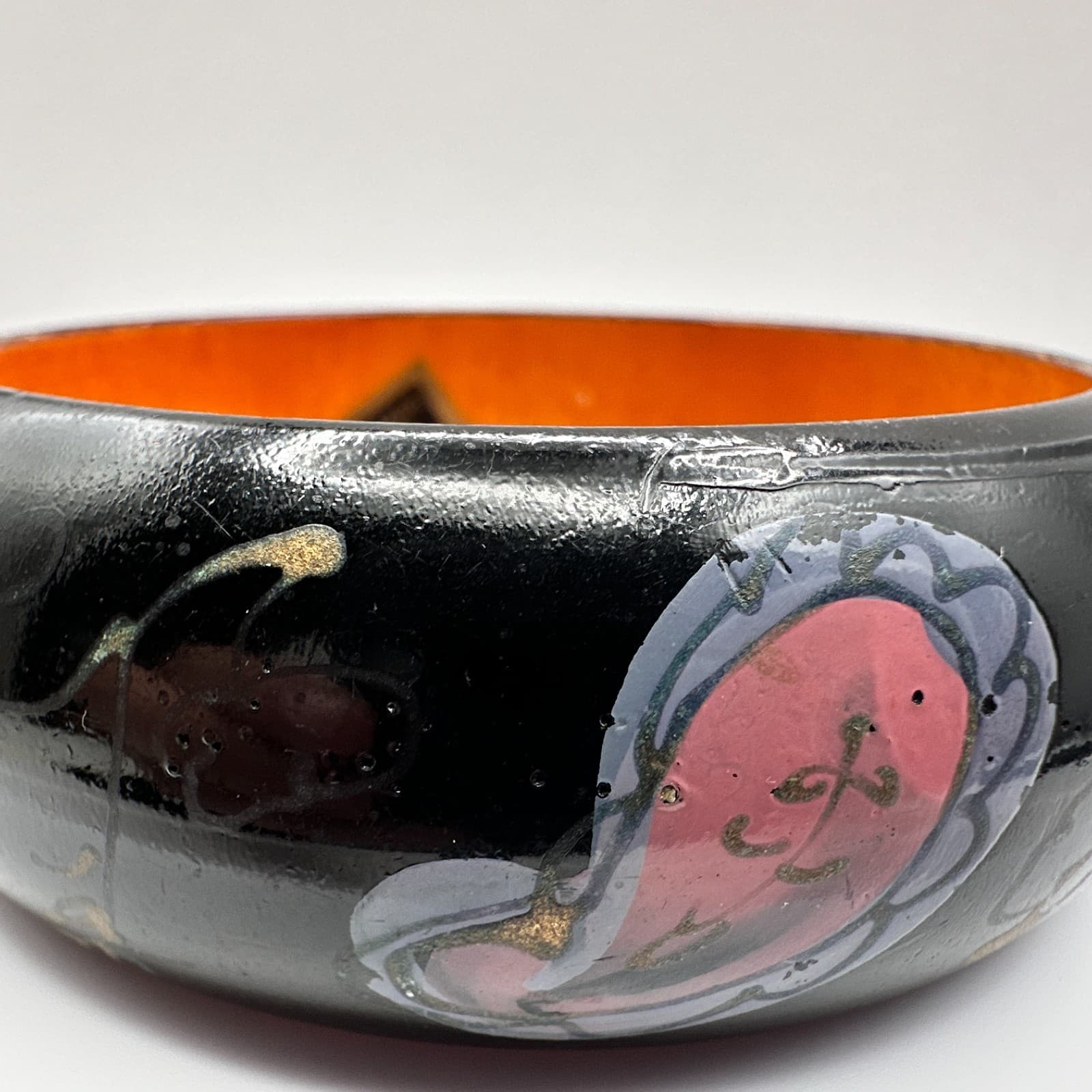 Vintage 90s Wooded Slip-on Bracelet Floral Pattern Boho Women's Classic Jewelry - Thumbnail 8