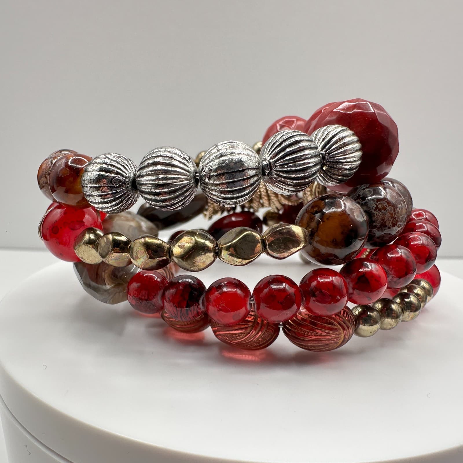 Vintage 90s Boho Multi-Strand Wrap Stretch Bracelet Beaded Women's Jewelry - Thumbnail 2