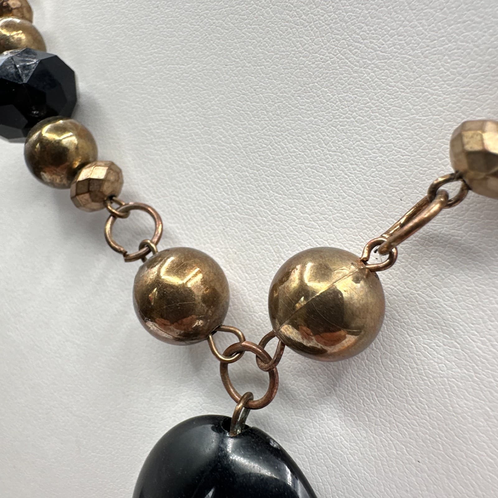 Vintage Y2K Statement Tassel Necklace Black Onyx Beads Bronze Gold Tone Jewelry - Thumbnail 6