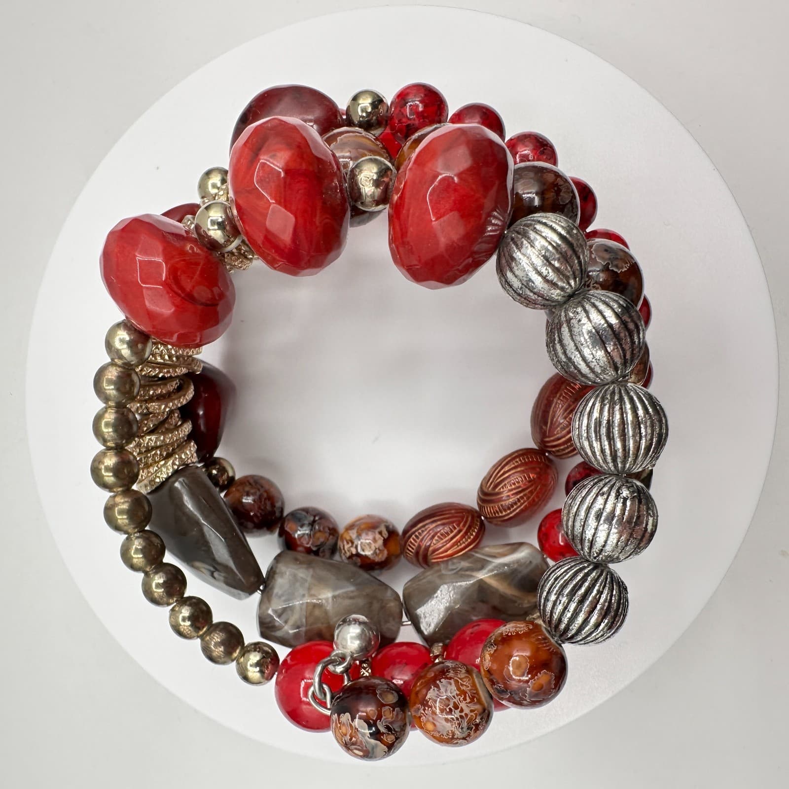 Vintage 90s Boho Multi-Strand Wrap Stretch Bracelet Beaded Women's Jewelry - Thumbnail 6