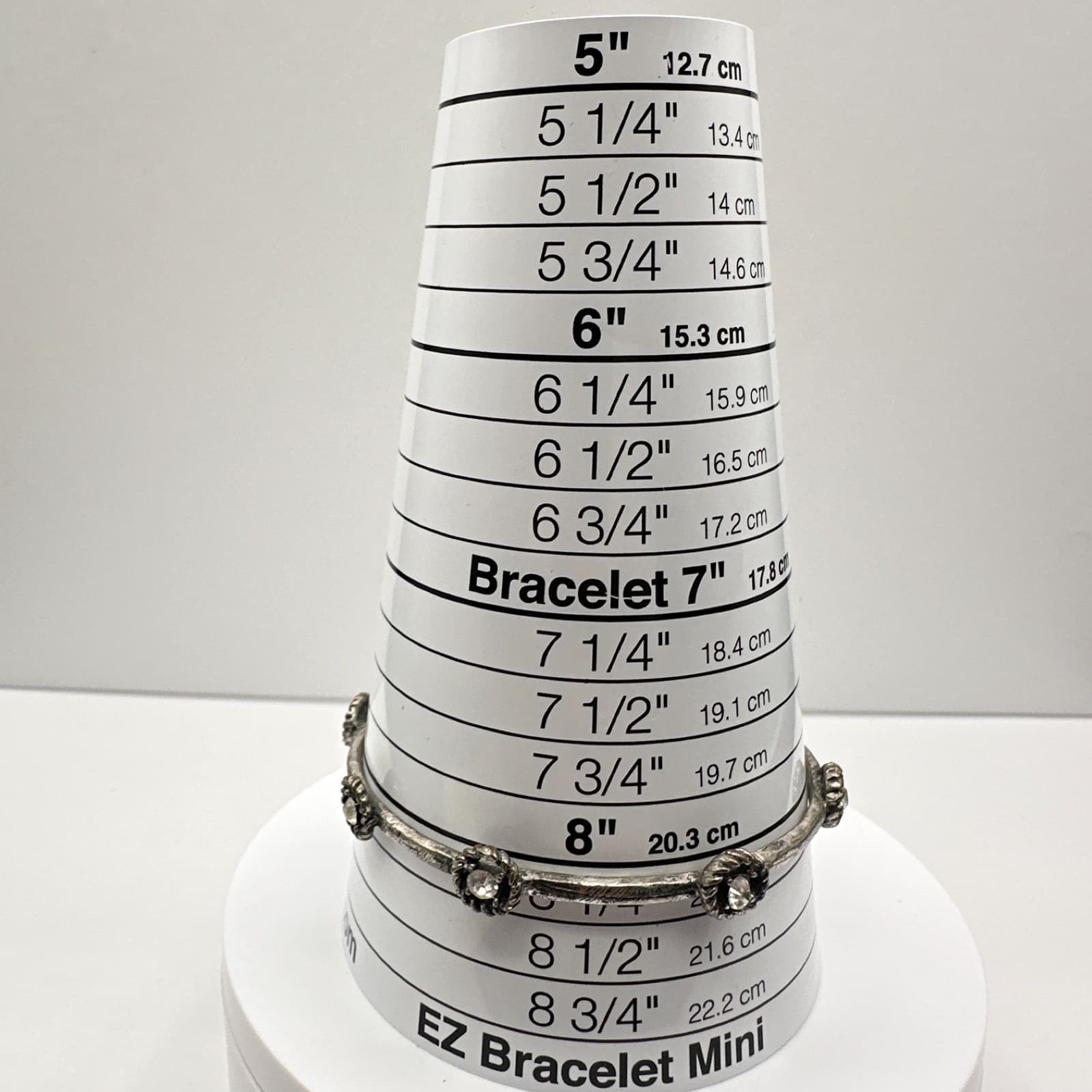 Vintage 90s Silver Tone Bracelet Floral Clear Rhinestone Boho Women's Jewelry - Thumbnail 8