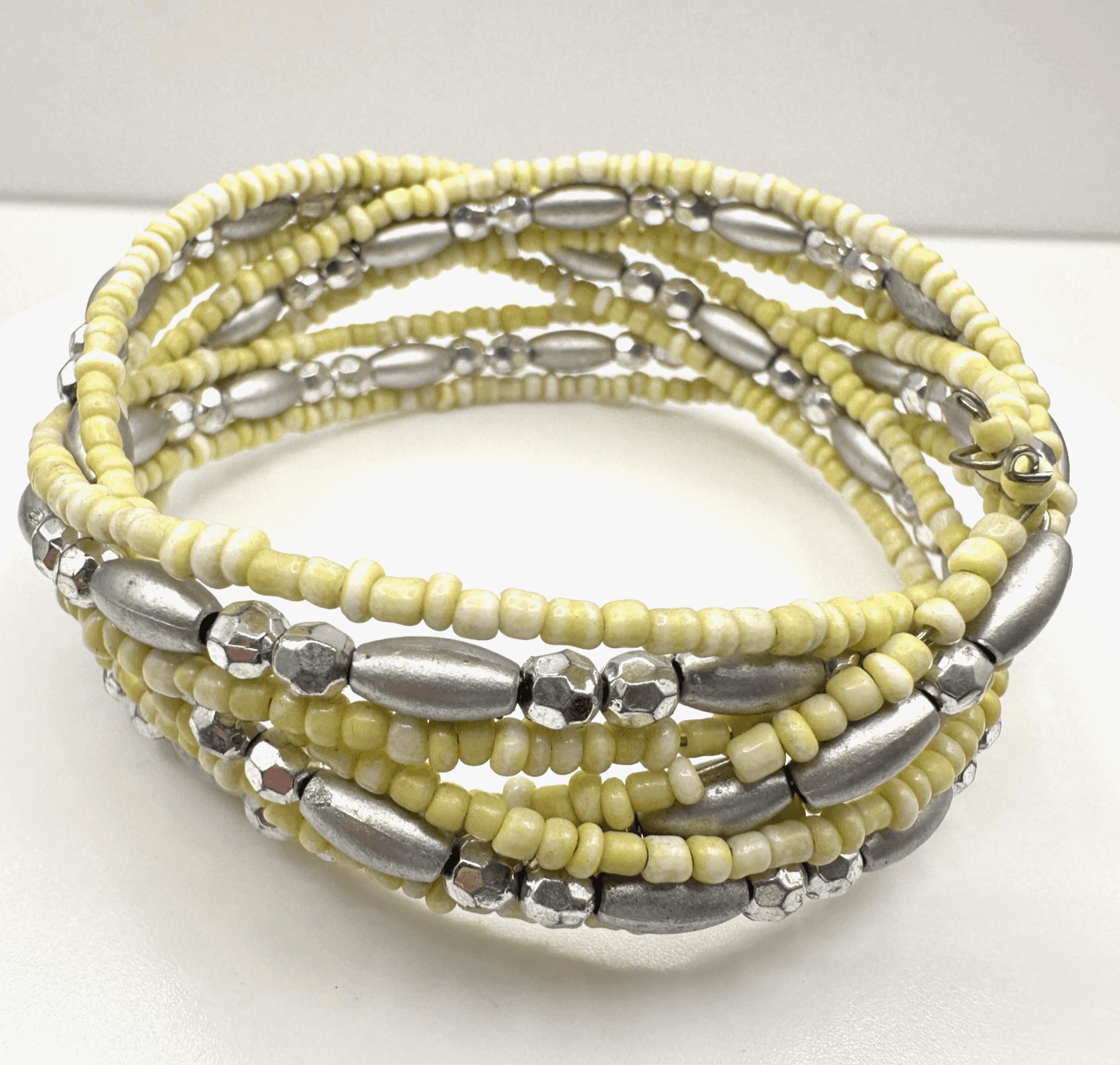 Vintage 90s Beaded Multi Strand Adjustable Stretch Cord Wrap Women's Bracelet - Image 1