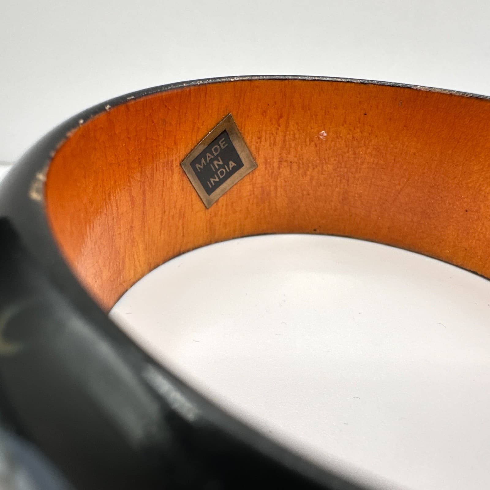 Vintage 90s Wooded Slip-on Bracelet Floral Pattern Boho Women's Classic Jewelry - Thumbnail 5