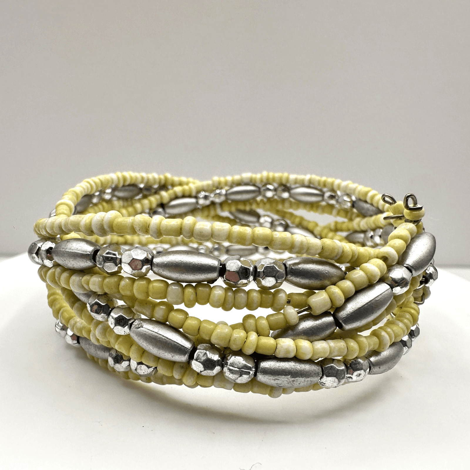 Vintage 90s Beaded Multi Strand Adjustable Stretch Cord Wrap Women's Bracelet - Thumbnail 2