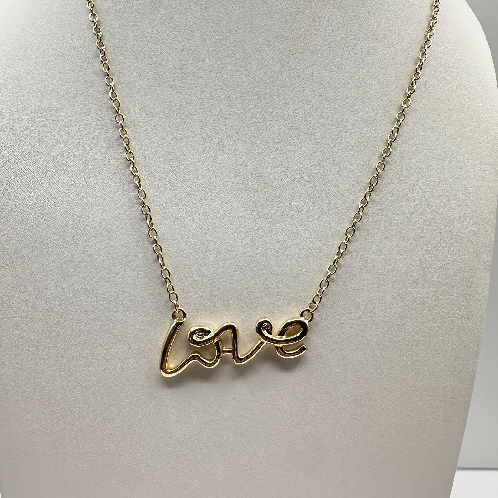Vintage Y2K Love Script Pendant Necklace Gold Tone Statement Charm Jewelry - Image 1