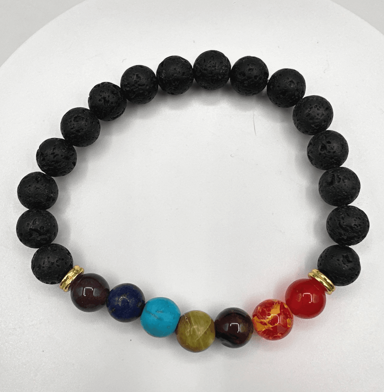 Vintage 90s 7 Chakra Healing Bracelet Lava Rock Stone Beads Women's Jewelry - Image 1