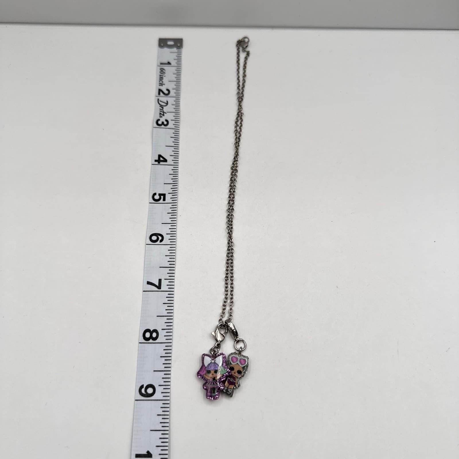 Vintage Y2K Doll Charm Pendent Necklace Silver Tone Glitter Women's Jewelry - Thumbnail 7