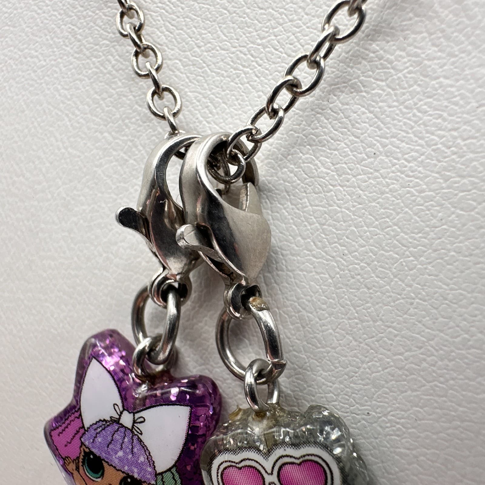 Vintage Y2K Doll Charm Pendent Necklace Silver Tone Glitter Women's Jewelry - Thumbnail 4