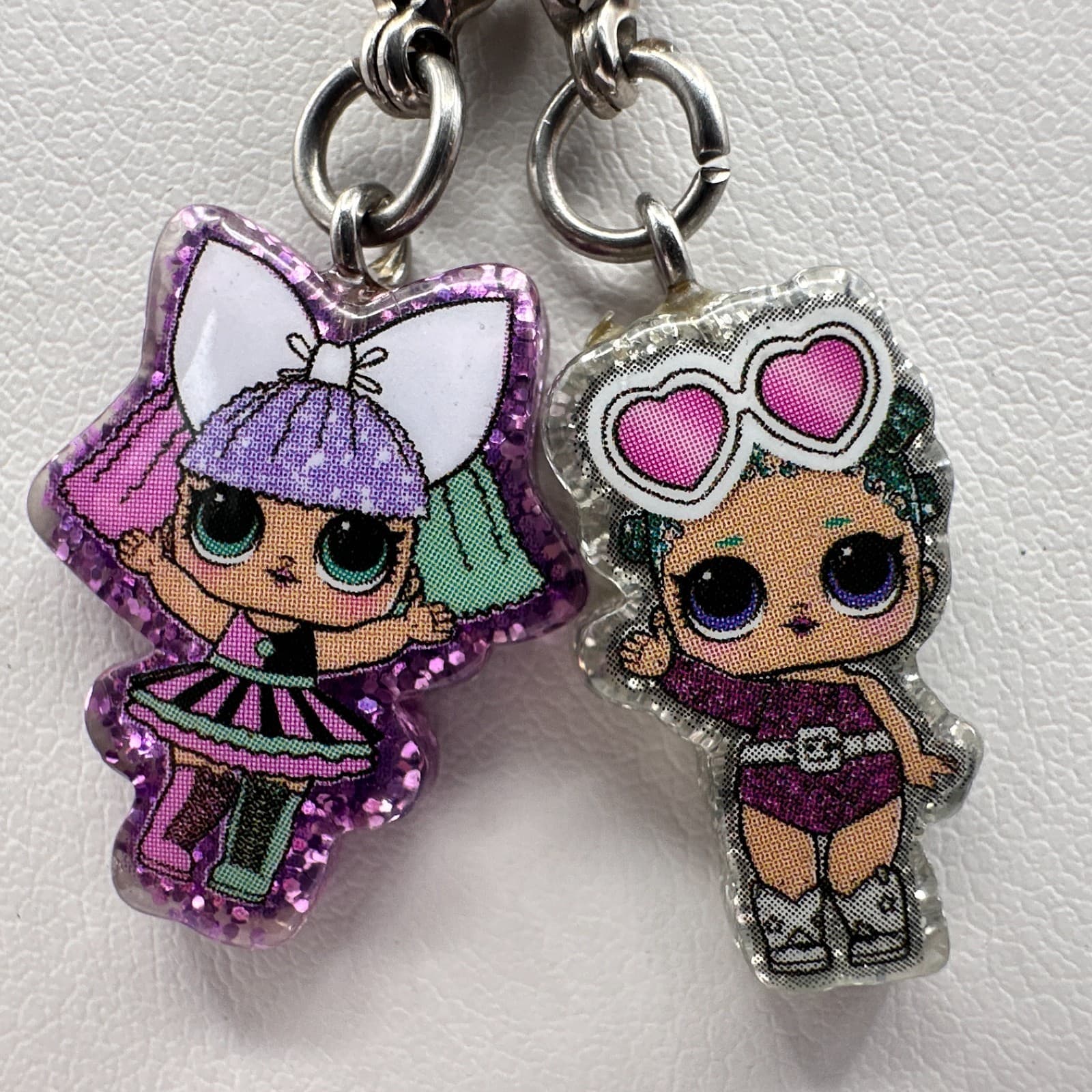 Vintage Y2K Doll Charm Pendent Necklace Silver Tone Glitter Women's Jewelry - Thumbnail 3