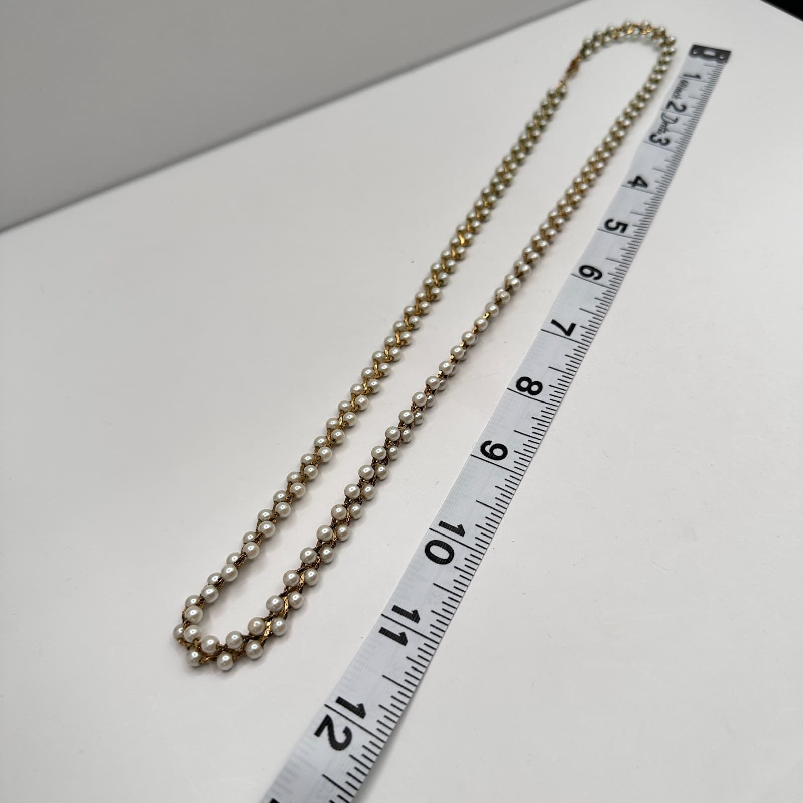 Vintage 90s Faux Pearl Beaded Gold Tone Chain Necklace Women's Classic Jewelry - Thumbnail 7