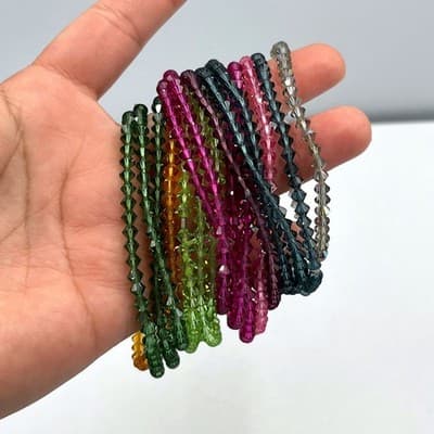 Vintage Colorful Bicone Crystal Stretch Bracelet Lot Stackable Beaded Jewelry - Image 1