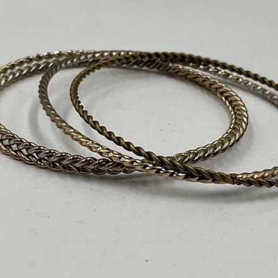 Vintage Stackable Twisted Rope Bangle Bracelets - Set of 4 Gold & Silver Tone - Thumbnail 3