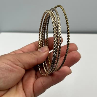 Vintage Stackable Twisted Rope Bangle Bracelets - Set of 4 Gold & Silver Tone - Thumbnail 5