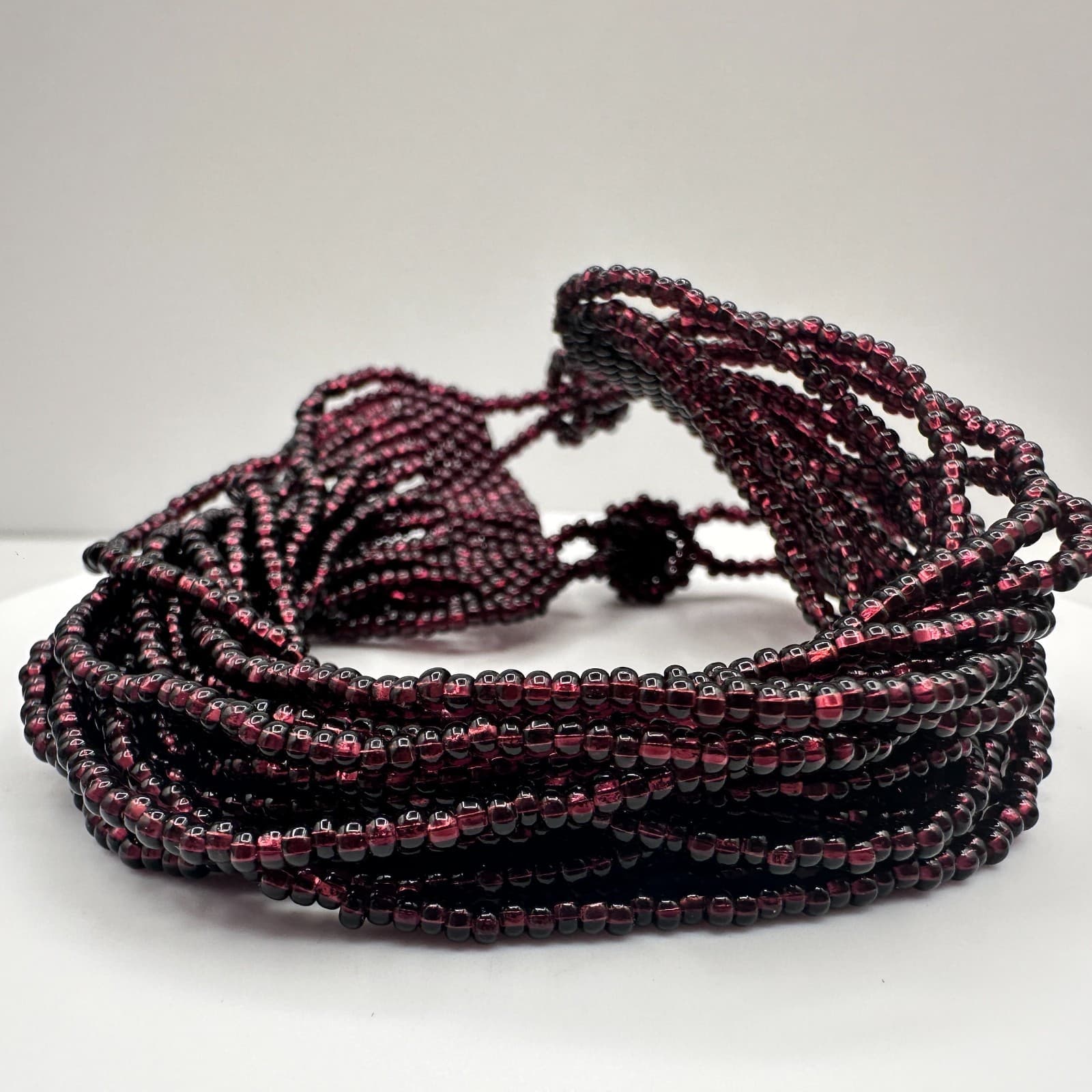 Vintage 90s Floral Seed Bead Multi Strand Statement Bracelet Women's Jewelry - Thumbnail 8