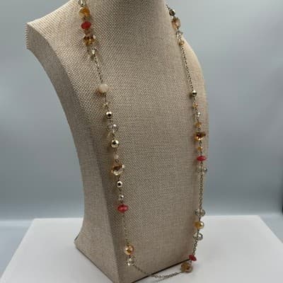 Vintage Erimish Beaded Stretch Bracelet & Necklace 4pc Gold Crystal Moon Charm - Thumbnail 9