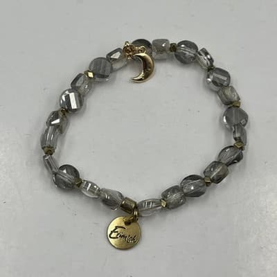 Vintage Erimish Beaded Stretch Bracelet & Necklace 4pc Gold Crystal Moon Charm - Thumbnail 4