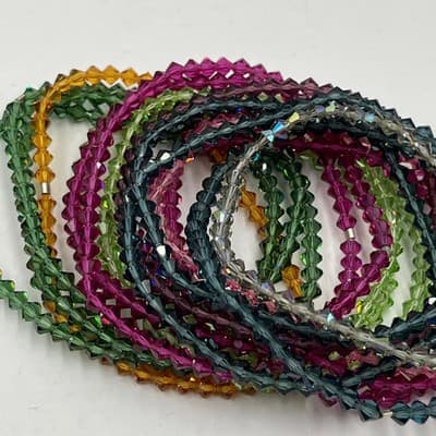 Vintage Colorful Bicone Crystal Stretch Bracelet Lot Stackable Beaded Jewelry - Thumbnail 2