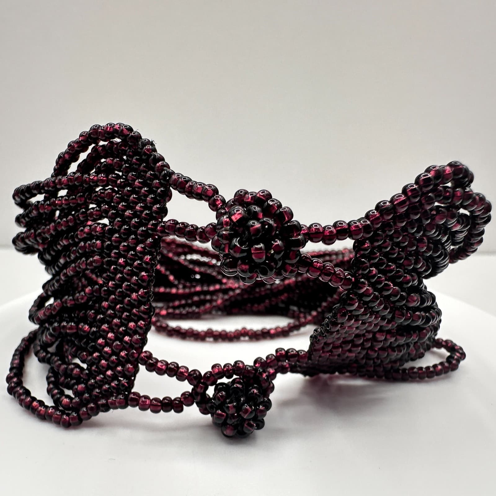 Vintage 90s Floral Seed Bead Multi Strand Statement Bracelet Women's Jewelry - Thumbnail 2