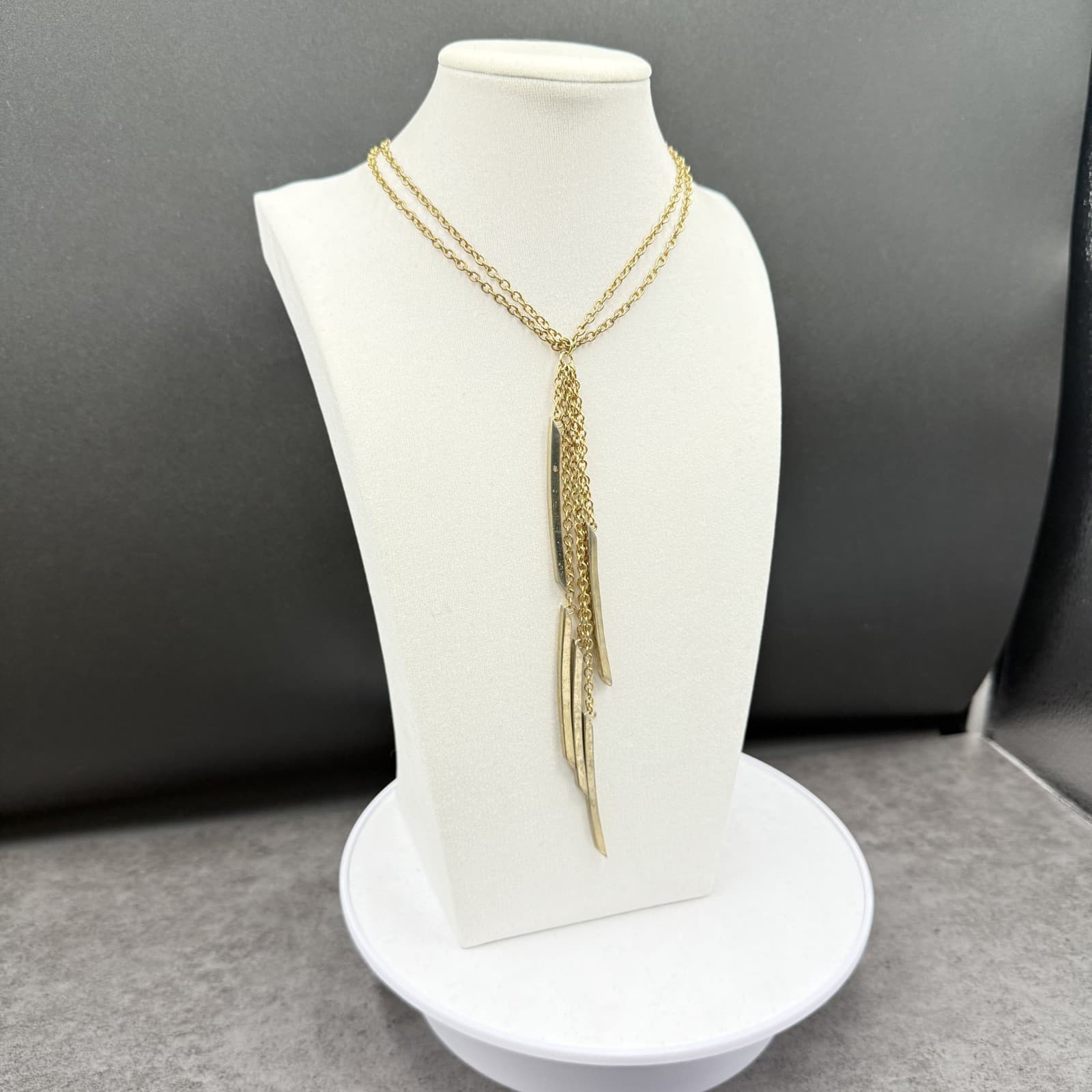 Modern Gold-Tone Fringe Bar Pendant Necklace Layered Boho Statement - Thumbnail 5