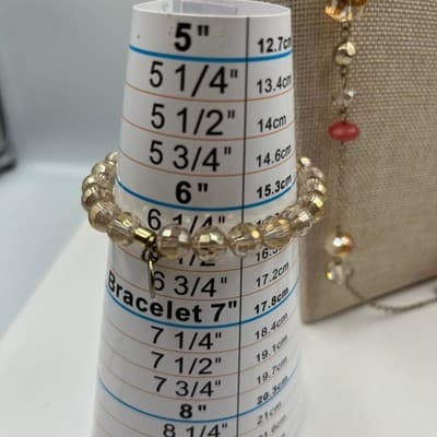 Vintage Erimish Beaded Stretch Bracelet & Necklace 4pc Gold Crystal Moon Charm - Thumbnail 11