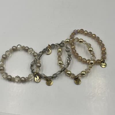 Vintage Erimish Beaded Stretch Bracelet & Necklace 4pc Gold Crystal Moon Charm - Thumbnail 7