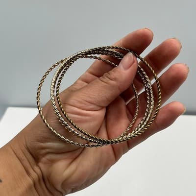 Vintage Stackable Twisted Rope Bangle Bracelets - Set of 4 Gold & Silver Tone - Thumbnail 6